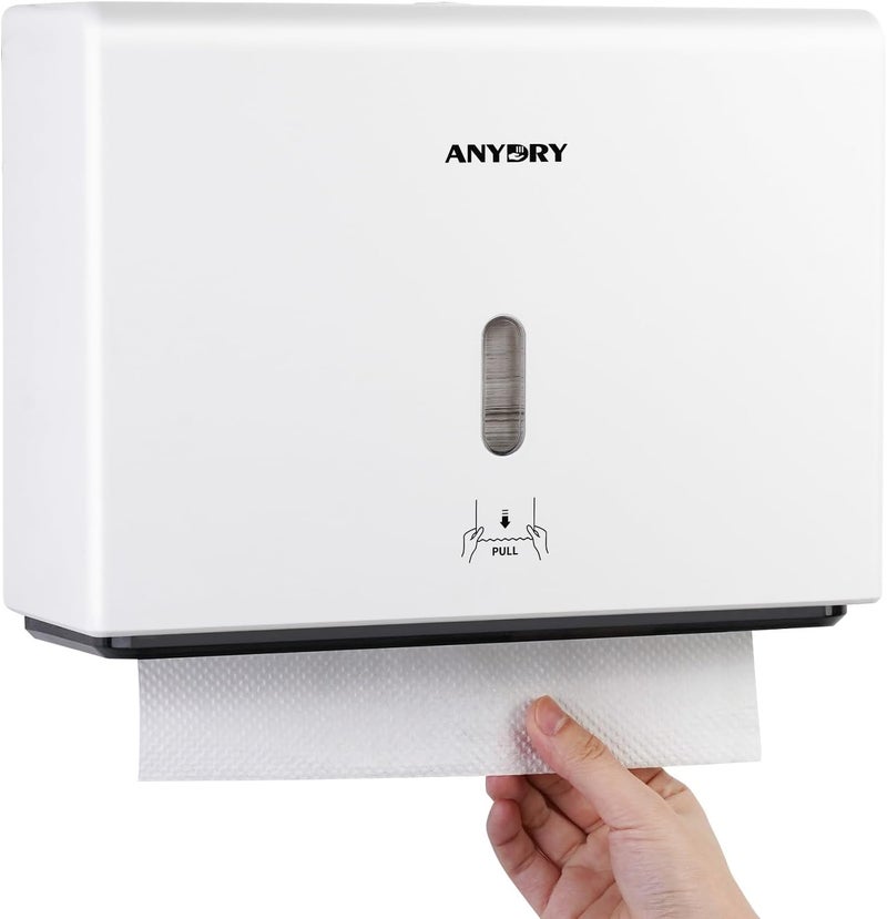 anydry Wall-Mounted Paper Towel Dispenser – Fits Tri-Fold Towels up to 10x3.1 Inches, Holds 200 Sheets, Ideal for Home & Commercial Use (White) - Image 1